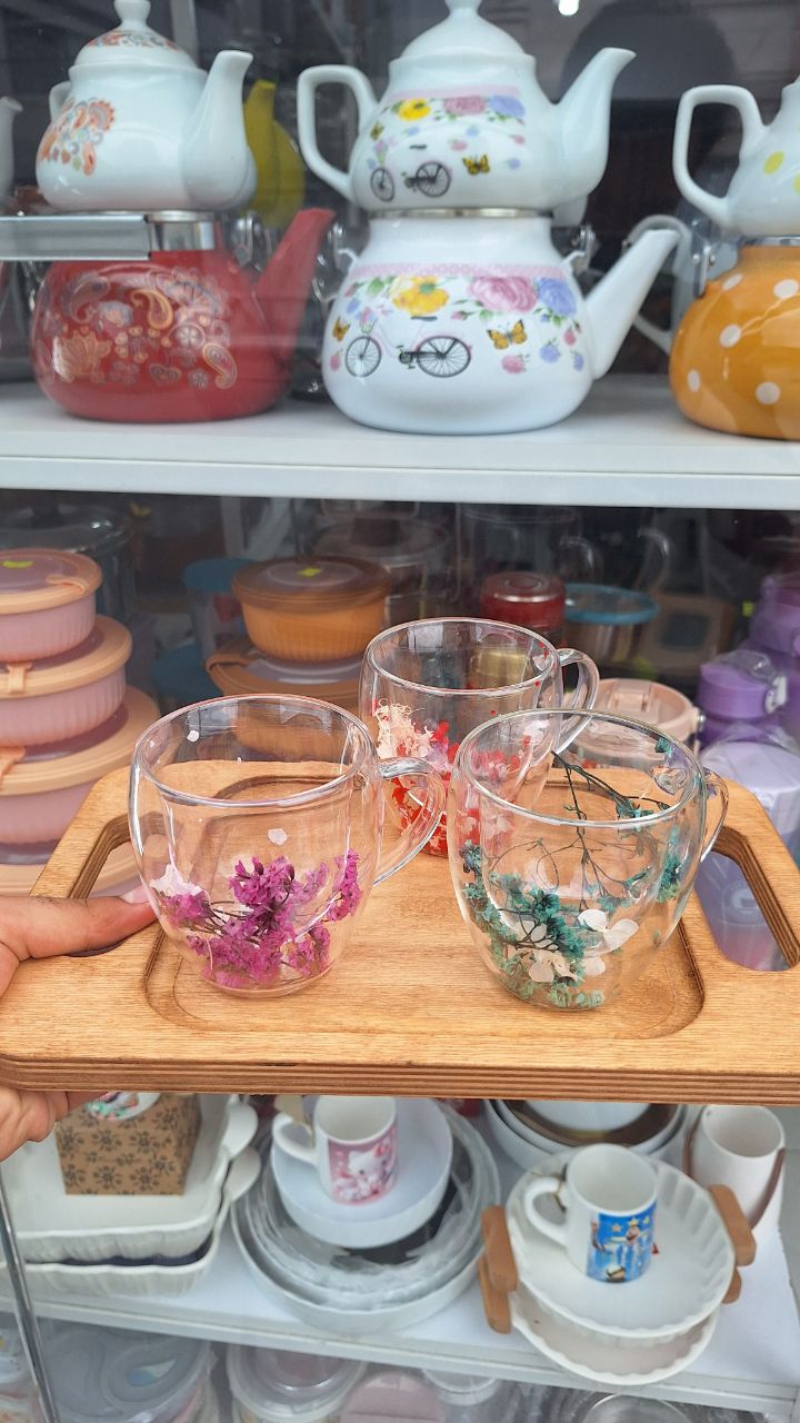 ماگ دوجداره پیرکس گل دار - ۲۵۰میل